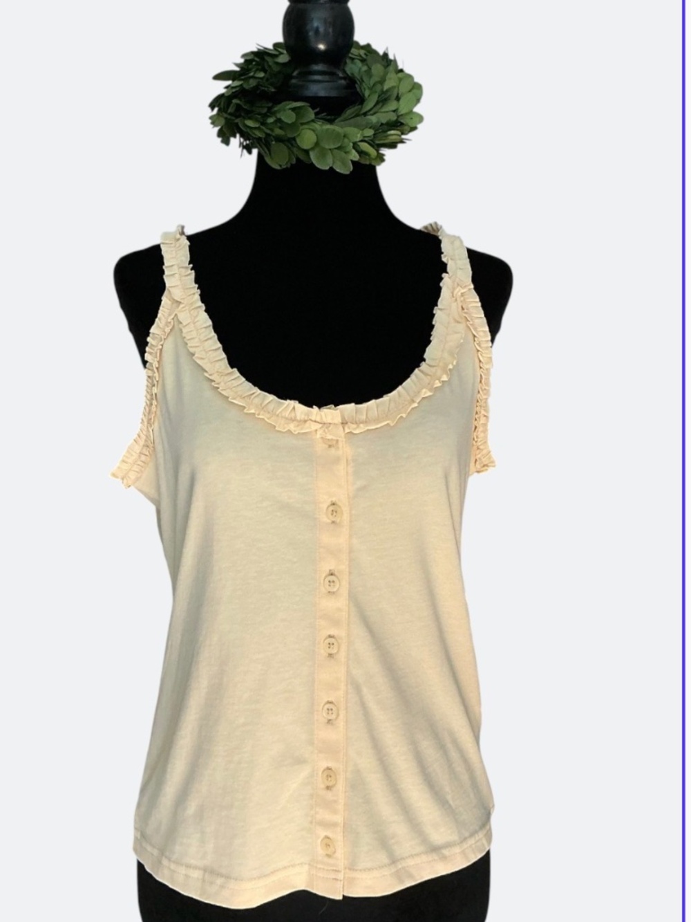 J Crew Broken In Jersey Button Front Butter Yellow Tank Camisole with Ruffle S